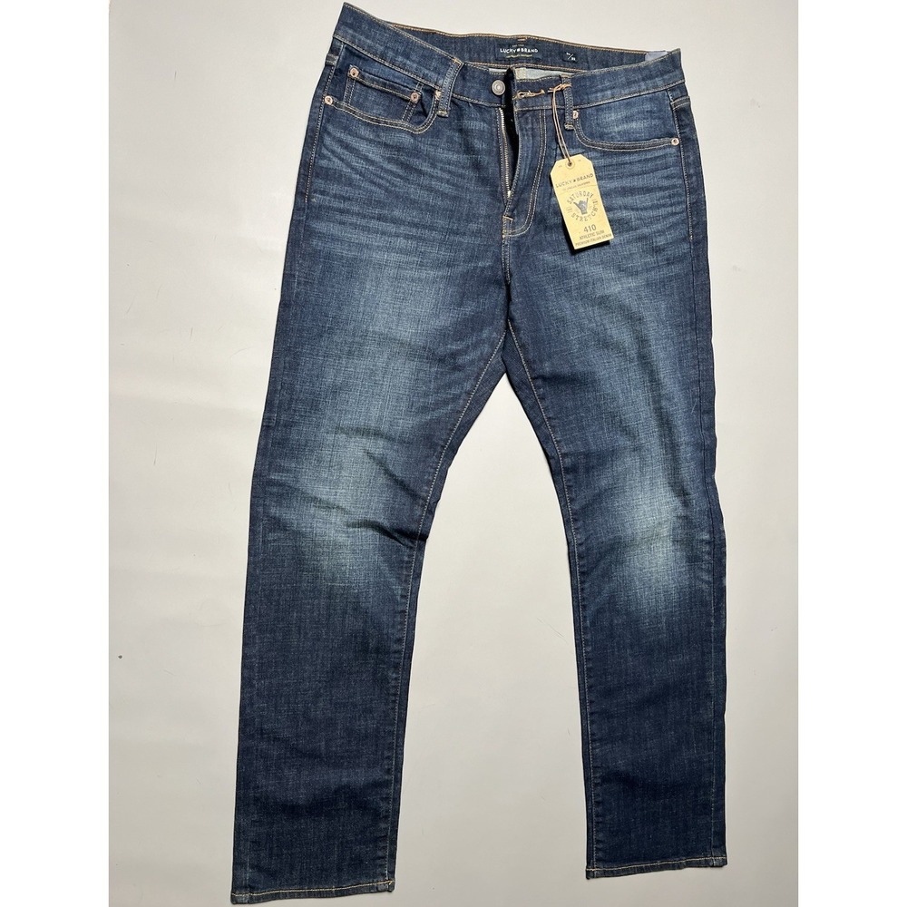 NWT Lucky Brand Men's Athletic Slim Dark Wash Blue Denim Jeans 410 5-Pocket Logo